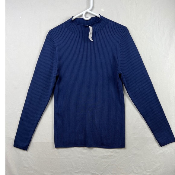 Ann Taylor Sweaters - Ann Taylor Ribbed Mock Neck Sweater Womens XXL Navy Blue Long Sleeve Knit Top